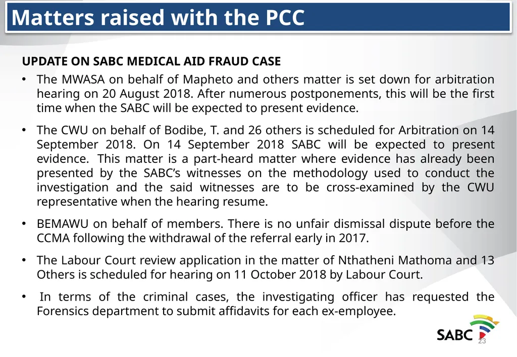 SABC PRESENTATION TO THE PORTFOLIO COMMITTEE ON - slide 23 of 28