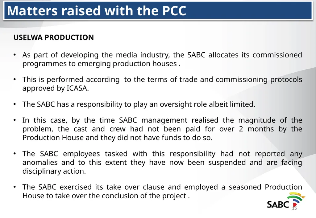SABC PRESENTATION TO THE PORTFOLIO COMMITTEE ON - slide 25 of 28