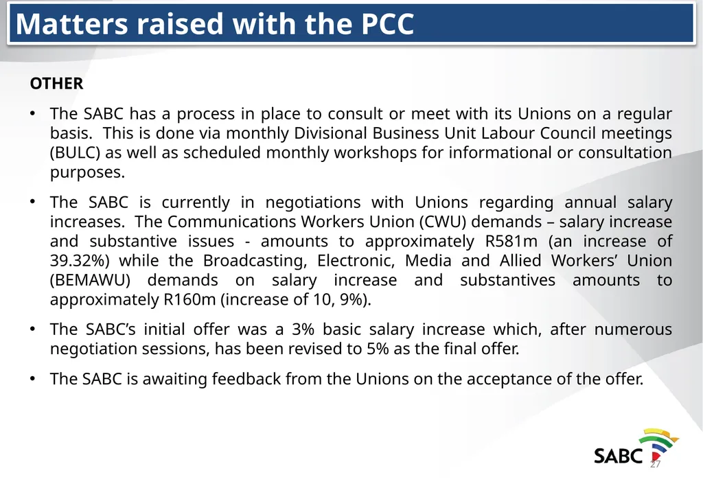 SABC PRESENTATION TO THE PORTFOLIO COMMITTEE ON - slide 27 of 28