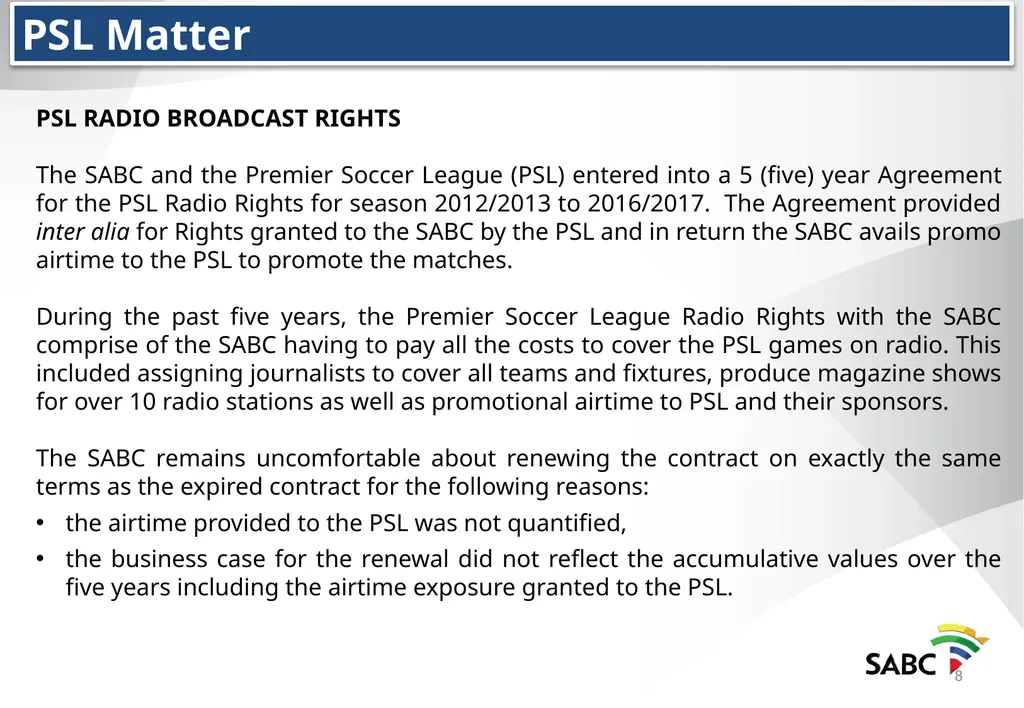 SABC PRESENTATION TO THE PORTFOLIO COMMITTEE ON - slide 8 of 28