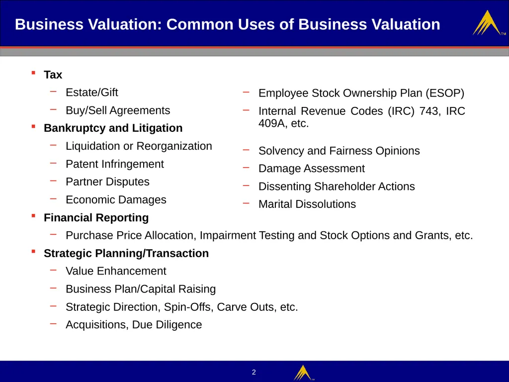 Business Valuation Valuation Methodologies - slide 2 of 43