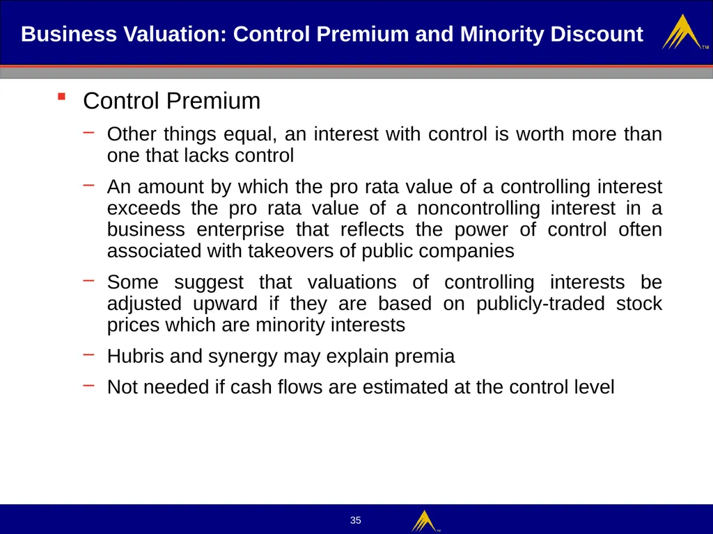 Business Valuation Valuation Methodologies - slide 35 of 43
