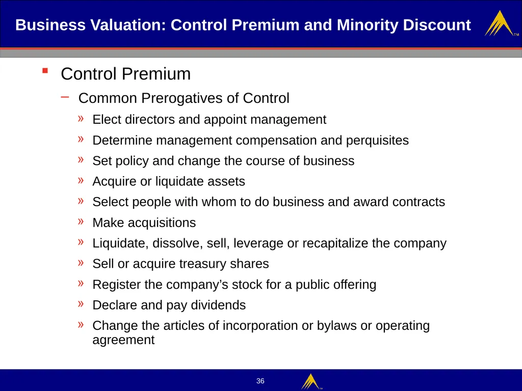 Business Valuation Valuation Methodologies - slide 36 of 43