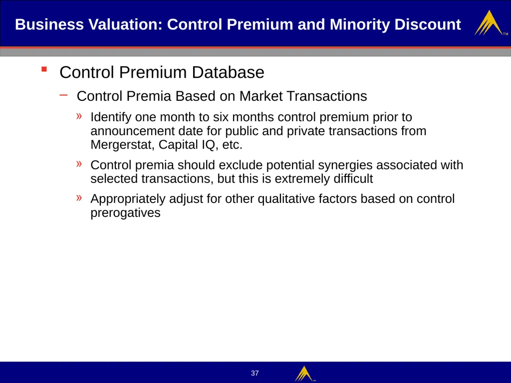 Business Valuation Valuation Methodologies - slide 37 of 43
