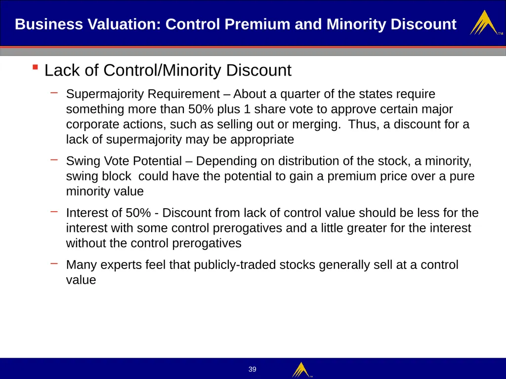 Business Valuation Valuation Methodologies - slide 39 of 43