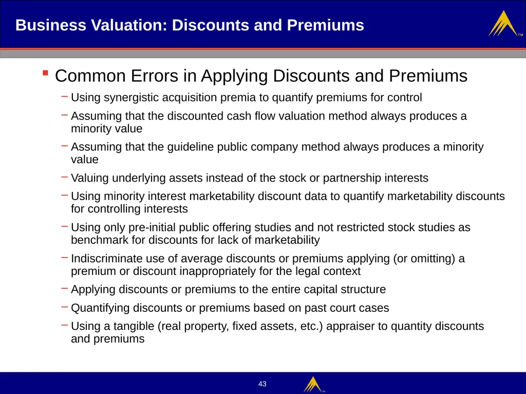 Business Valuation Valuation Methodologies - slide 43 of 43