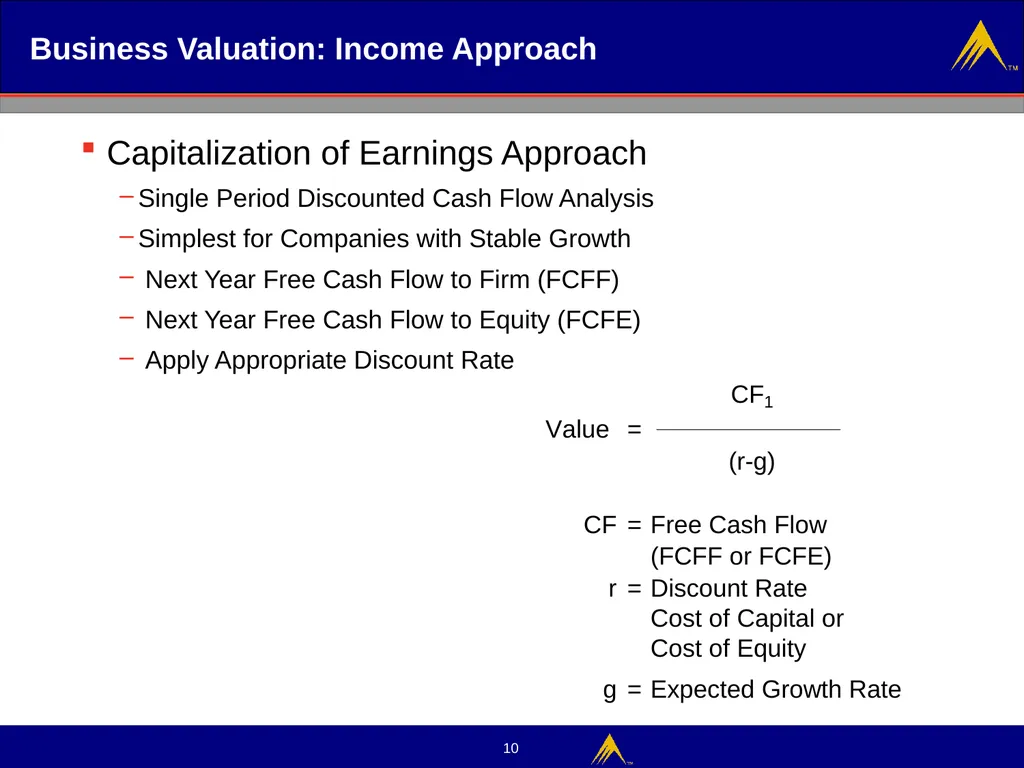 Business Valuation Valuation Methodologies - slide 10 of 43