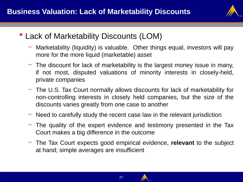 Business Valuation Valuation Methodologies - slide 27 of 43