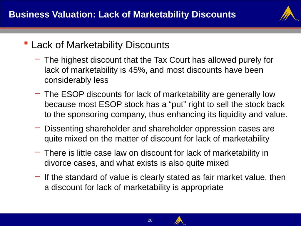 Business Valuation Valuation Methodologies - slide 28 of 43