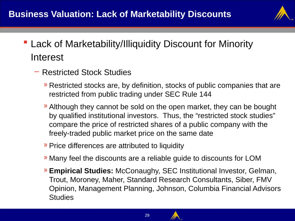 Business Valuation Valuation Methodologies - slide 29 of 43