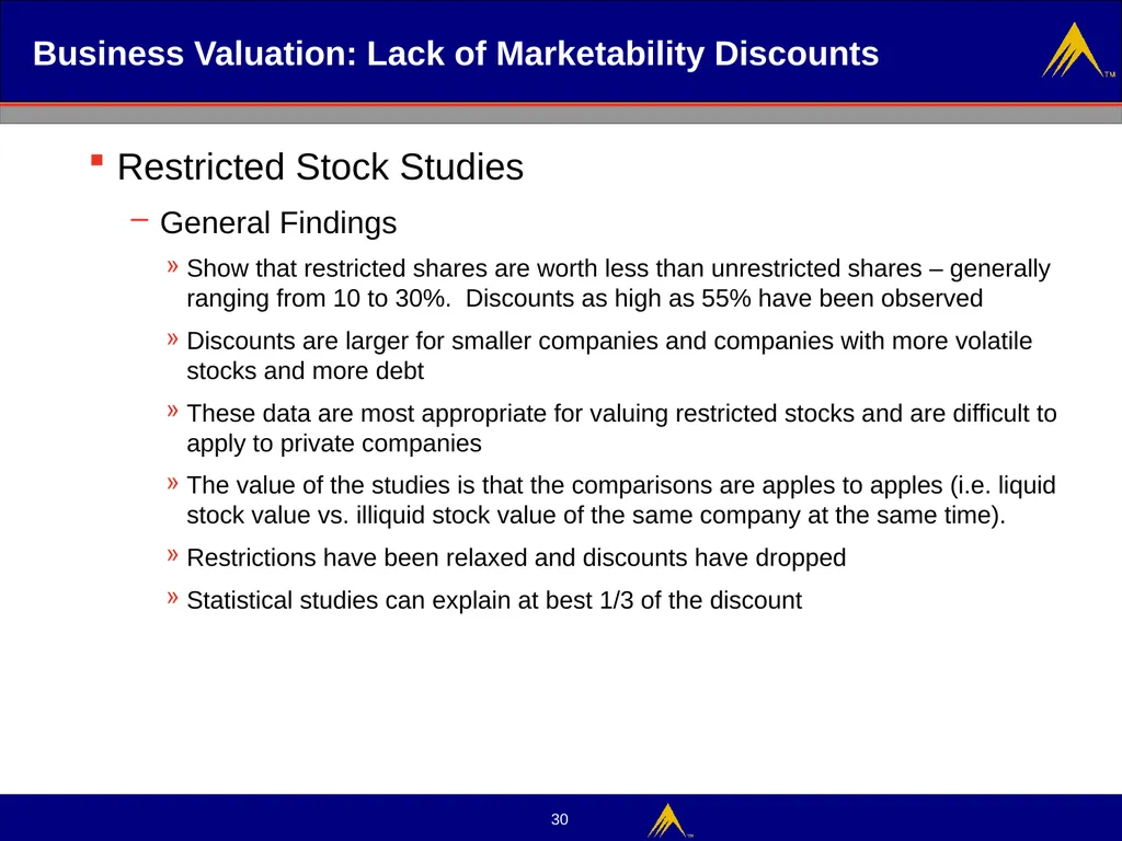 Business Valuation Valuation Methodologies - slide 30 of 43