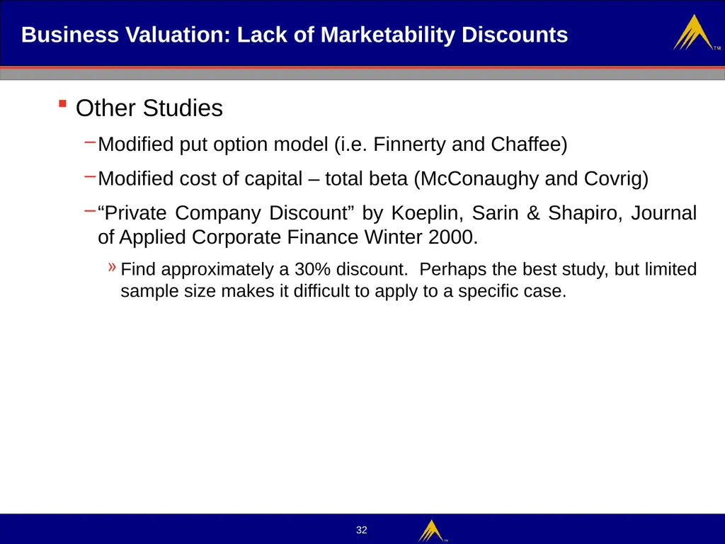 Business Valuation Valuation Methodologies - slide 32 of 43