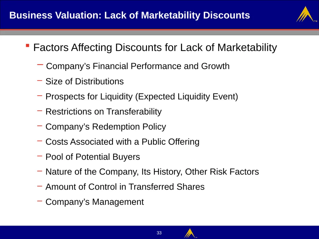 Business Valuation Valuation Methodologies - slide 33 of 43