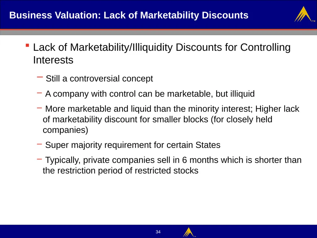 Business Valuation Valuation Methodologies - slide 34 of 43
