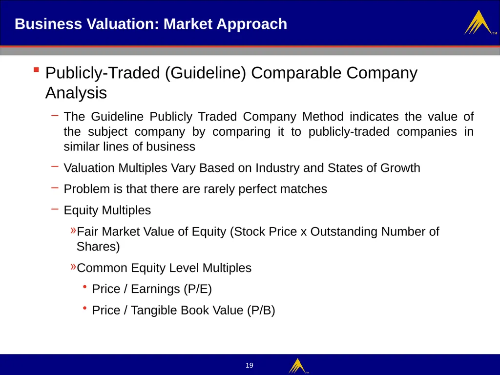 Business Valuation Valuation Methodologies - slide 19 of 43