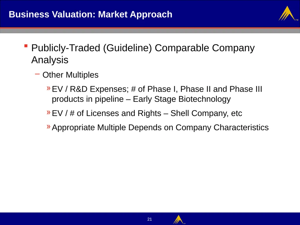 Business Valuation Valuation Methodologies - slide 21 of 43