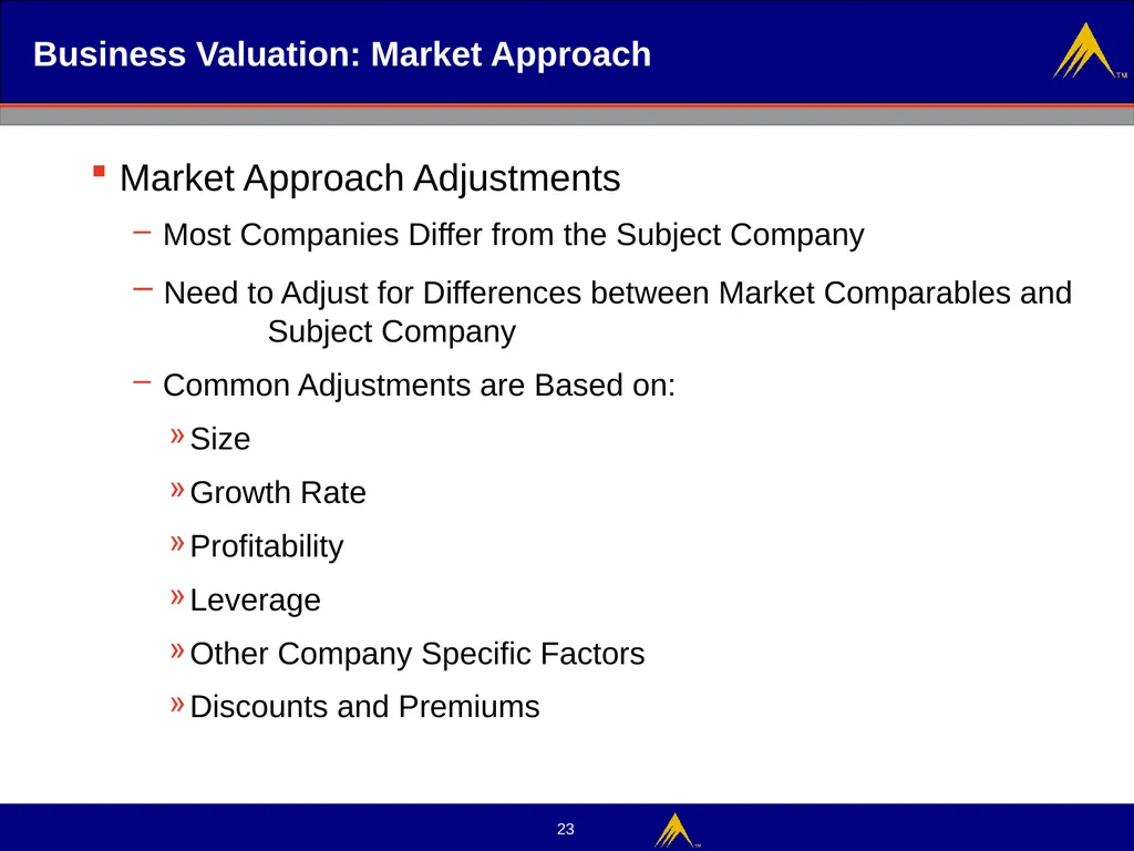 Business Valuation Valuation Methodologies - slide 23 of 43