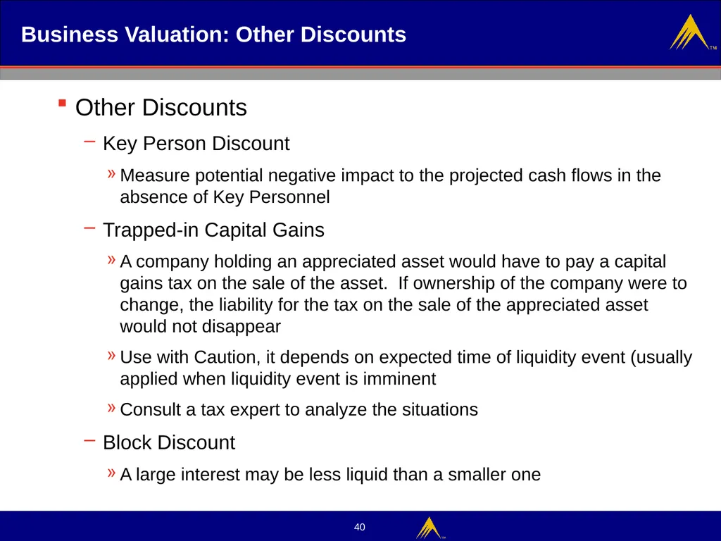 Business Valuation Valuation Methodologies - slide 40 of 43