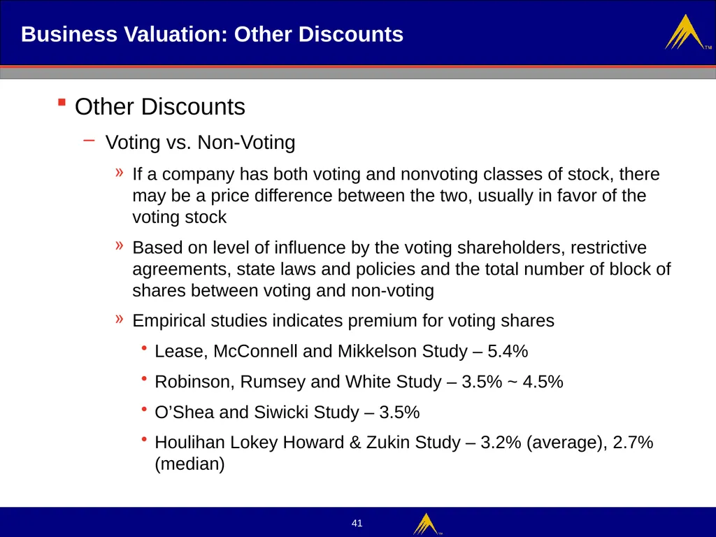 Business Valuation Valuation Methodologies - slide 41 of 43