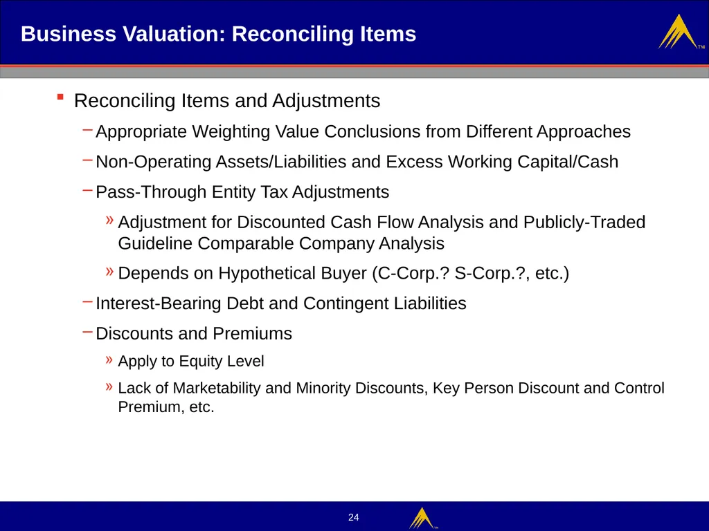 Business Valuation Valuation Methodologies - slide 24 of 43