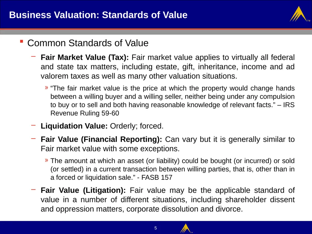 Business Valuation Valuation Methodologies - slide 5 of 43