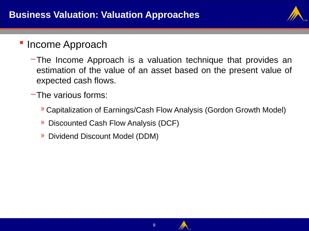 Business Valuation Valuation Methodologies - slide 9 of 43