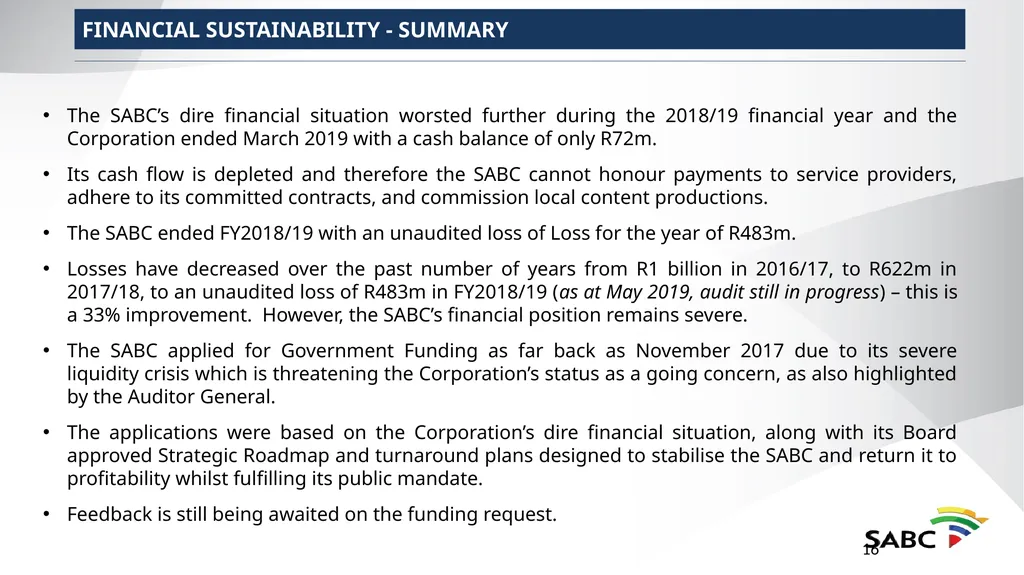 SABC PRESENTATION TO SELECT COMMITTEE ON PUBLIC - slide 16 of 36