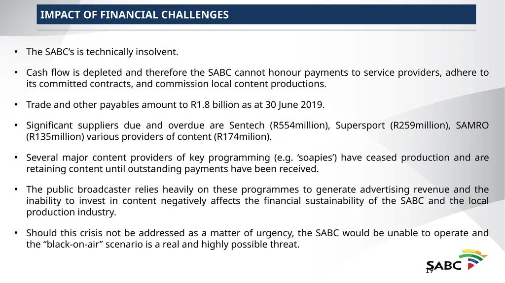 SABC PRESENTATION TO SELECT COMMITTEE ON PUBLIC - slide 19 of 36