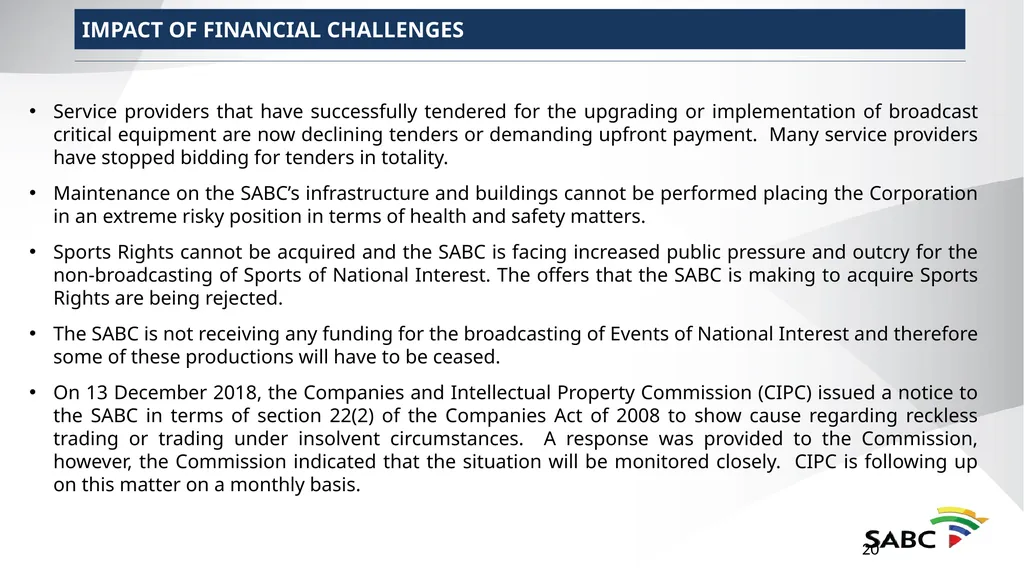 SABC PRESENTATION TO SELECT COMMITTEE ON PUBLIC - slide 20 of 36
