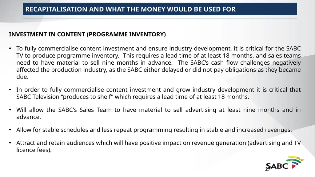 SABC PRESENTATION TO SELECT COMMITTEE ON PUBLIC - slide 27 of 36