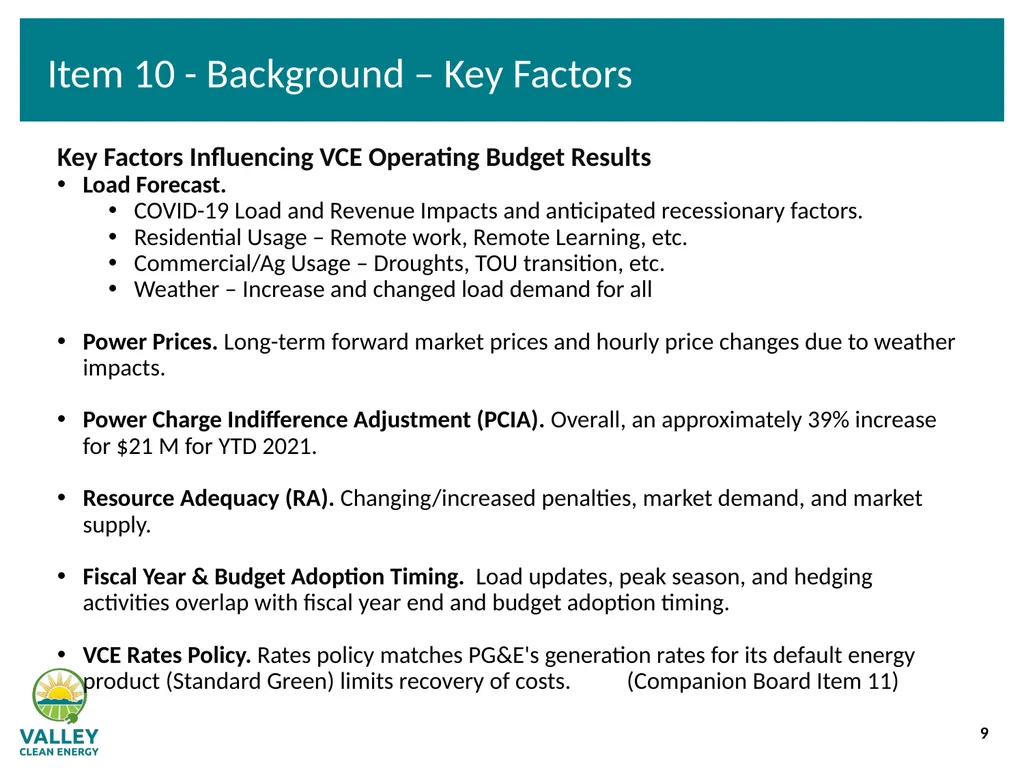 VCE Community Advisory Committee Meeting – - slide 9 of 45