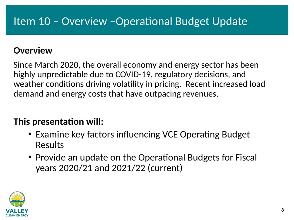 VCE Community Advisory Committee Meeting – - slide 8 of 45