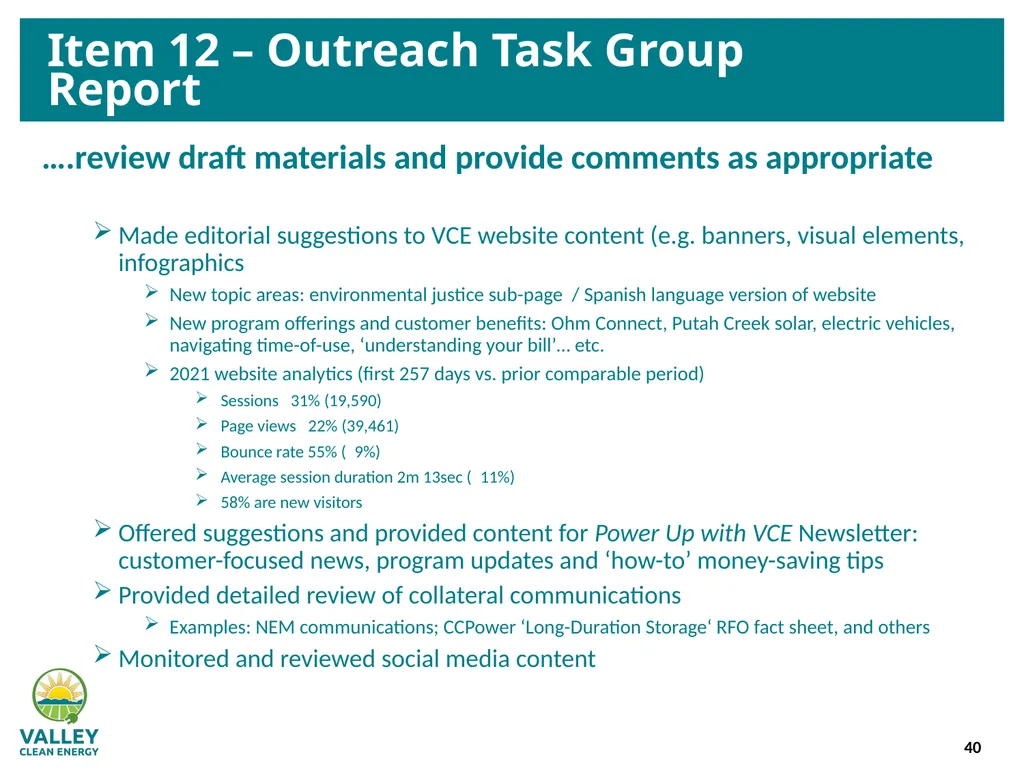 VCE Community Advisory Committee Meeting – - slide 40 of 45