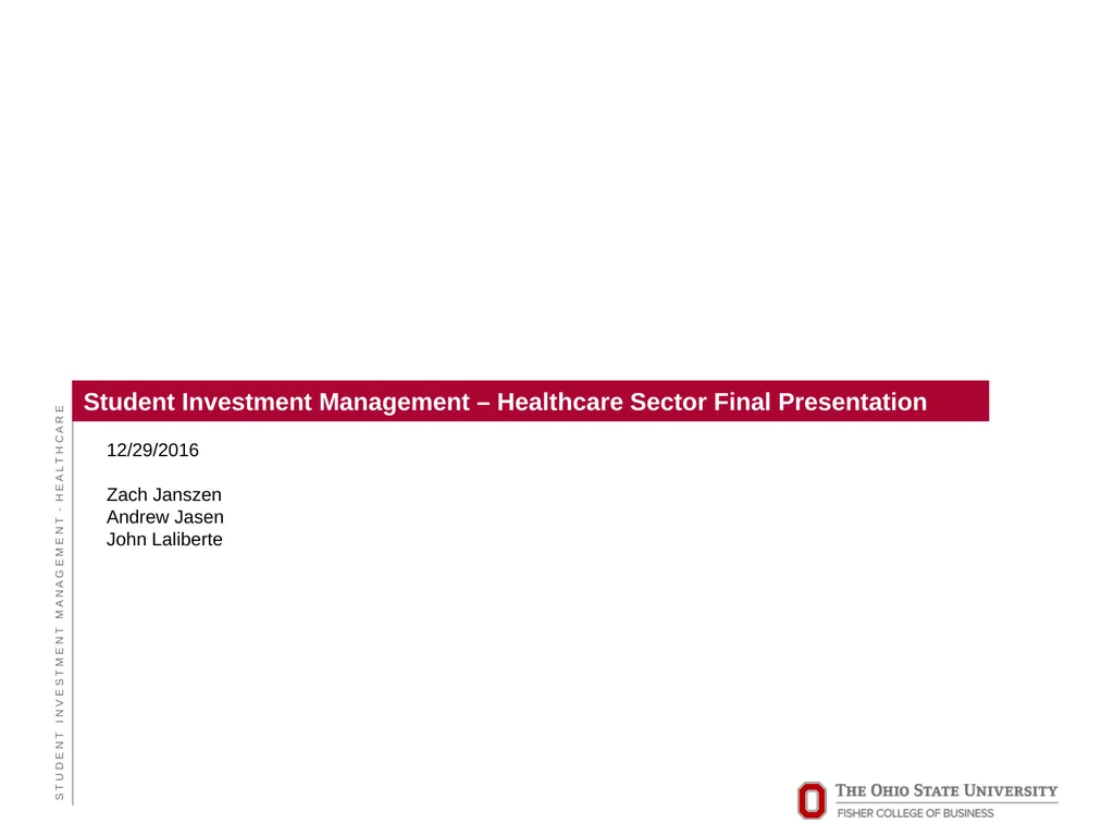 Student Investment Management – Healthcare Sector