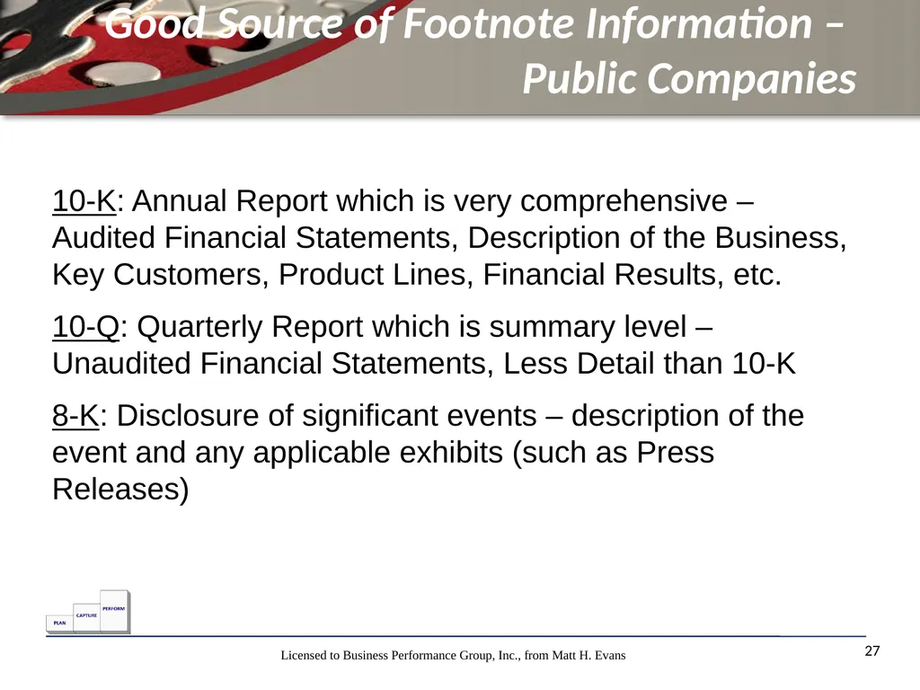 Finance for Non Financial Managers Matt H. Evans - slide 27 of 120