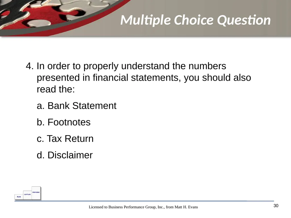 Finance for Non Financial Managers Matt H. Evans - slide 30 of 120
