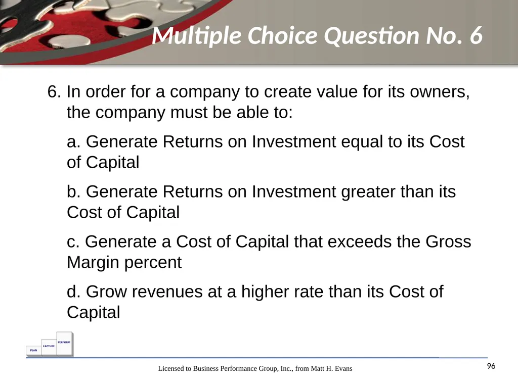 Finance for Non Financial Managers Matt H. Evans - slide 96 of 120