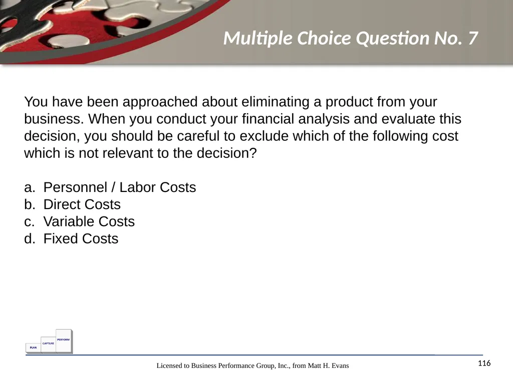 Finance for Non Financial Managers Matt H. Evans - slide 116 of 120