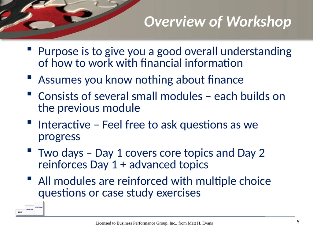 Finance for Non Financial Managers Matt H. Evans - slide 5 of 120