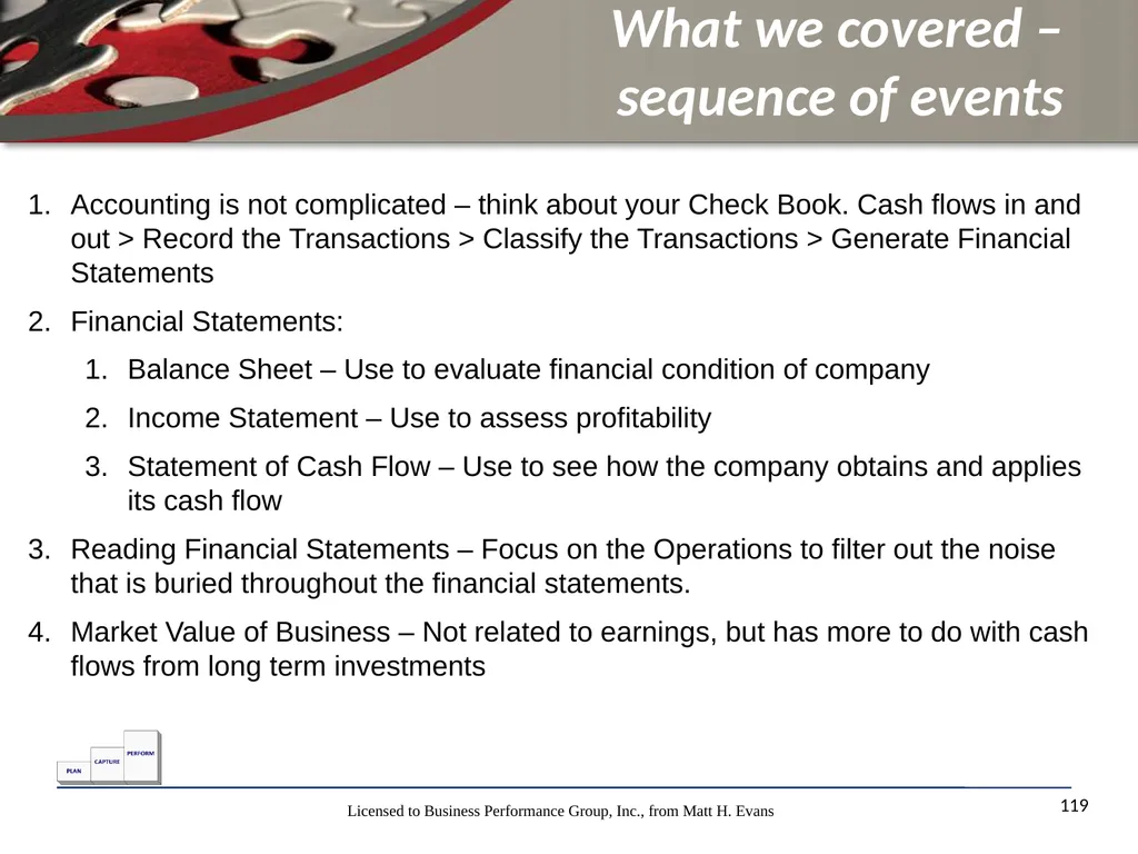 Finance for Non Financial Managers Matt H. Evans - slide 119 of 120
