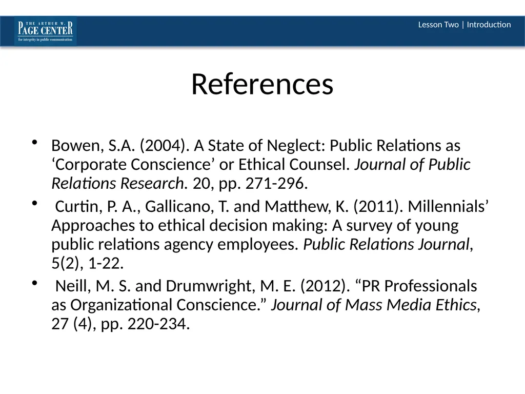 Introduction to Public Relations Ethics Module One - slide 11 of 11