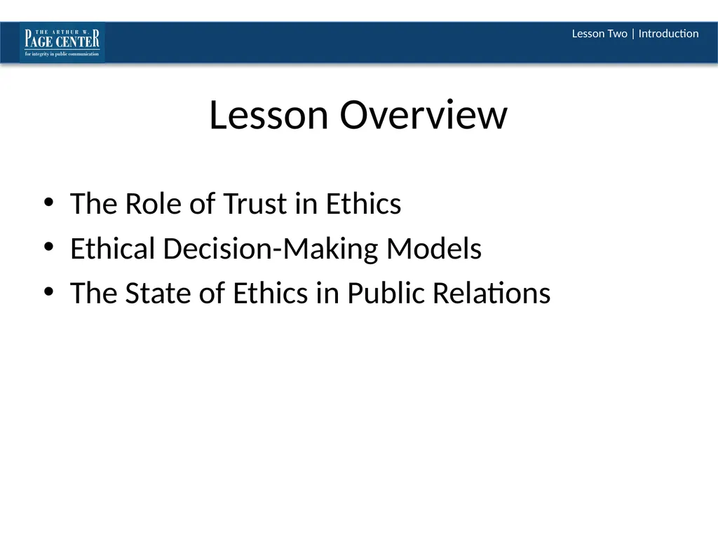 Introduction to Public Relations Ethics Module One - slide 2 of 11