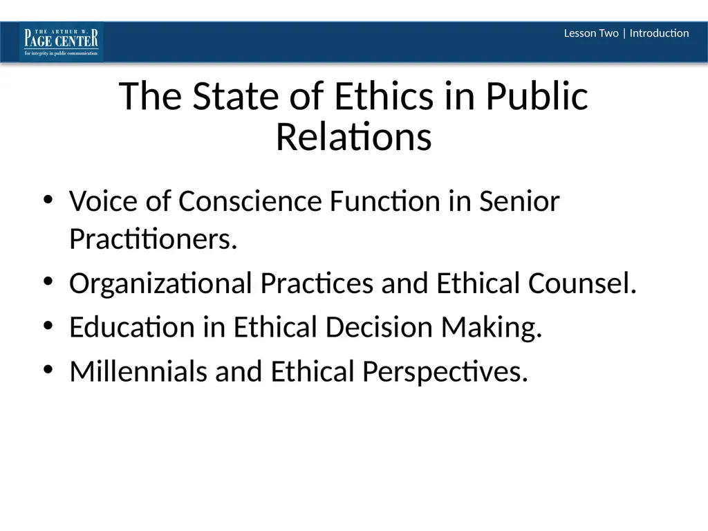 Introduction to Public Relations Ethics Module One - slide 9 of 11