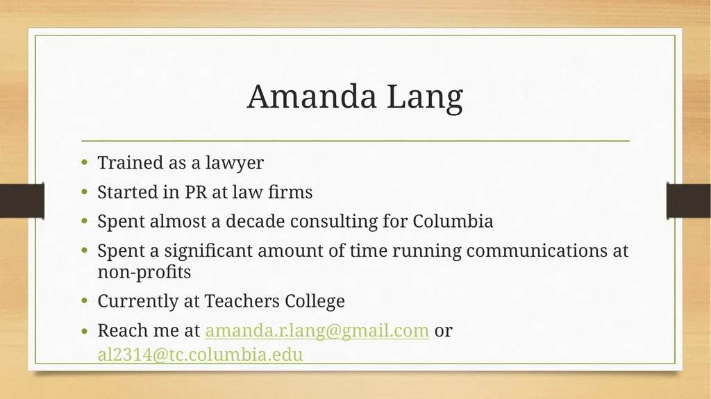 Best Practices for PR Consulting Amanda Lang - slide 2 of 7