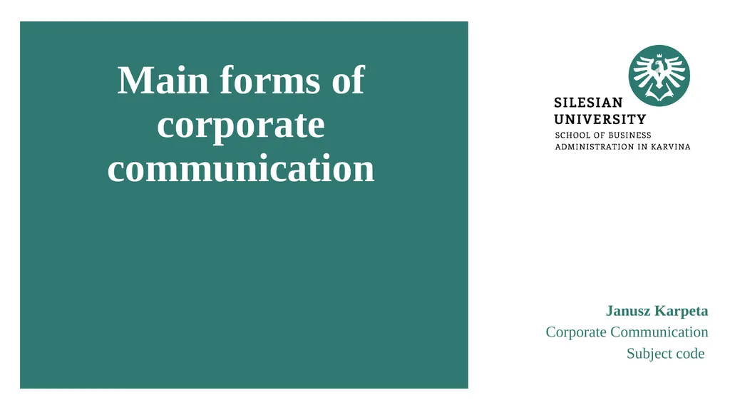 Main forms of corporate communication Janusz