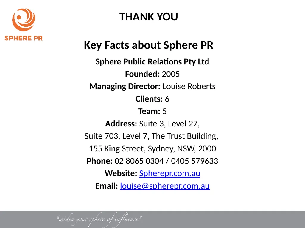 October 2021 Sphere PR Credentials A bit about us… - slide 12 of 12