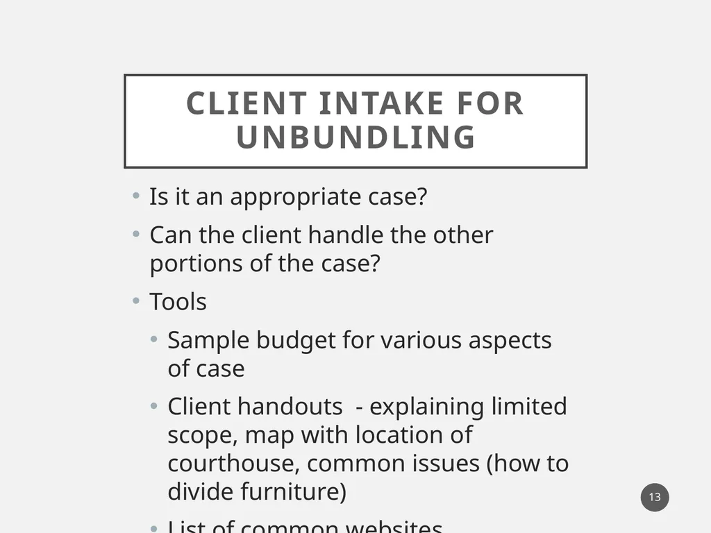 Limited Scope Representation “Unbundling” 1 What - slide 13 of 19