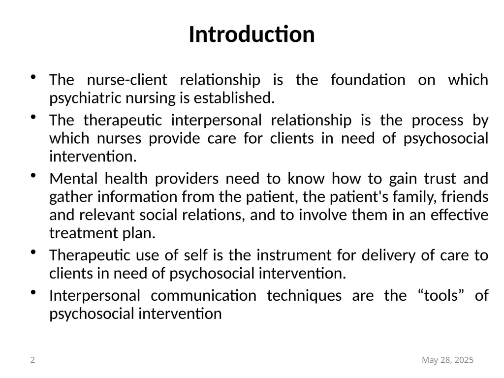 Therapeutic Communication in Psychiatric Nursing - slide 2 of 16