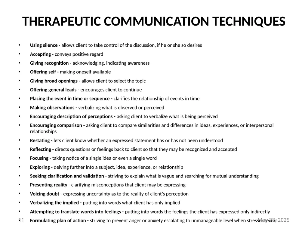 Therapeutic Communication in Psychiatric Nursing - slide 11 of 16