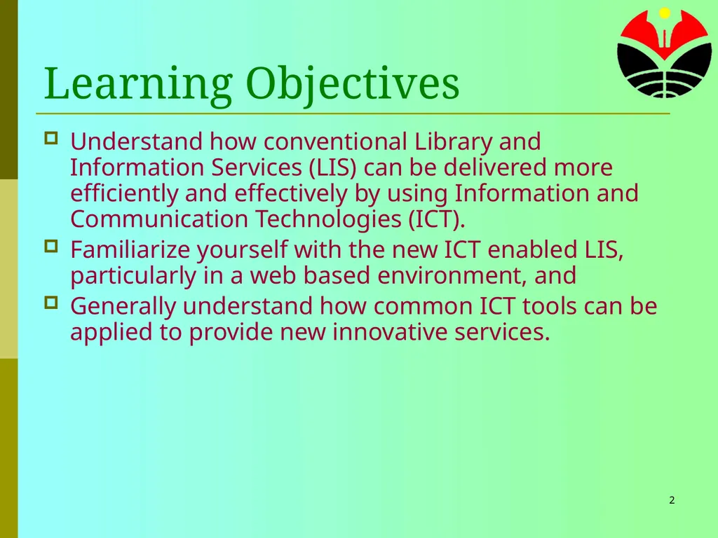 1 ICT for Library and Information Services Tim - slide 2 of 29